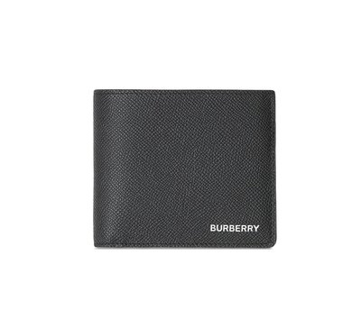 [全新真品代購] BURBERRY 黑色 燙銀LOGO 粒面皮革 短夾 / 皮夾