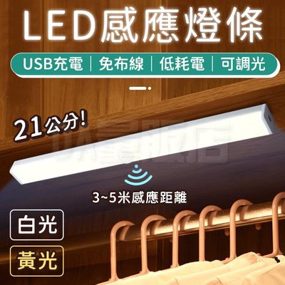 【玄關感應】智能 LED 人體感應燈 21CM 小夜燈 感應燈 充電 玄關 櫥櫃 衣櫃 衣櫥 走廊 床底 燈條 磁吸