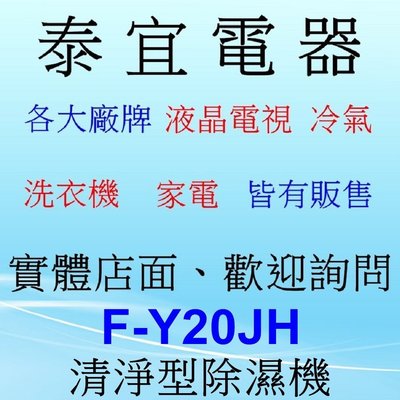 【泰宜】Panasonic國際 F-Y20JH 清淨型 雙重除濕機 10L【另有RD-200HH1】