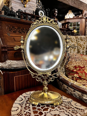 法國古董巴洛克浮雕黃銅桌鏡 『非常精美』 #122200