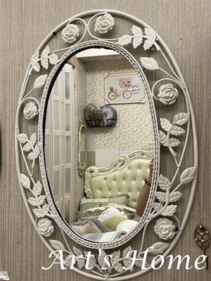 藝術的家鄉村雜貨.傢飾.家具-鍛鐵玫瑰橢圓牆鏡/鏡子