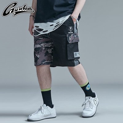 GUUKA潮牌迷彩短褲男夏季 青少年嘻哈運動撞色多袋工裝五分褲寬松