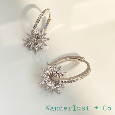 Wanderlust+Co 澳洲品牌 鑲鑽太陽耳環 鑲鑽圓形耳環 銀色 Sunlit Hoop