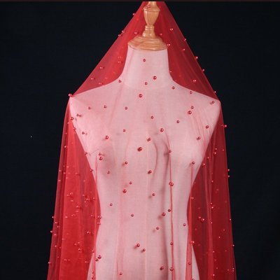 現貨 釘珠網紗 設計師創意紅色白色黑色藍色婚紗禮服漢服面料布料