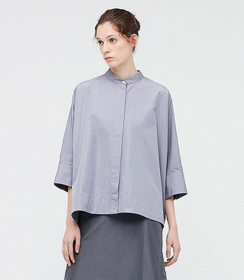 UNIQLO +J 聯名女裝 Supima Cotton 設計師 立領襯衫 七分袖 上衣 S 灰色