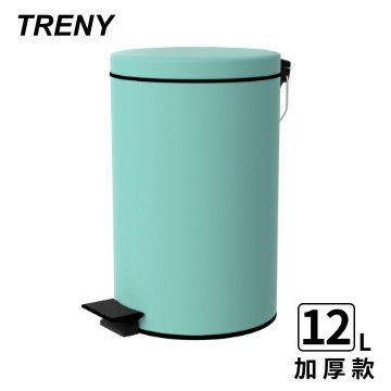 [家事達] TRENY- HD-A-12 加厚 緩降 不鏽鋼垃圾桶 12L(湖水藍) 防臭 客廳 房間 衛浴 廁所