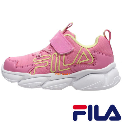 FILA J428W-599 粉 KIDS 黏帶運動鞋/黏帶電燈設計/中童鞋16-22㎝/【特價出清】106F
