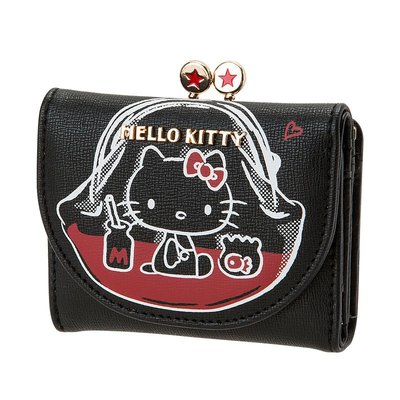 玫瑰默契＊日本進口Hello Kitty復古心碰心系列黑色短夾零錢包皮夾