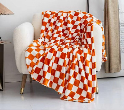 蓋毯印花棋盤格毛毯單層蓋毯沙發毯珊瑚絨毯辦公室午睡毯空調毯子