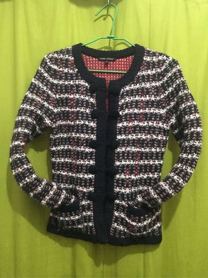 英國名牌～Laura Ashley 黑紅粗羊毛編織 小香風 針織外套