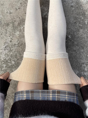 加絨膚色過膝襪秋冬季黑色大腿襪套女加厚保暖超長版防滑長筒襪子
