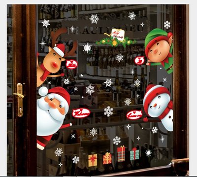 Amy烘焙網:SK9242卡通聖誕麋鹿聖誕老人玻璃窗櫥窗雙面貼紙/時尚聖誕節櫥窗玻璃雙面背景裝飾牆貼紙