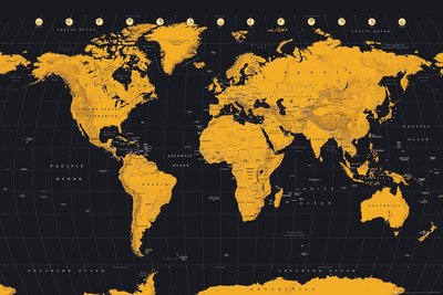 ##進口海報 16  世界地圖 Gold World Map  60 x 90 cm (附贈海報筒)