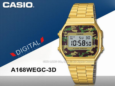 CASIO 卡西歐 A168WEGC-3D 電子錶 金迷彩 生活防水 碼錶 EL背光 A168WE 國隆手錶專賣店