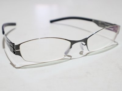 二手原廠正品 ic! berlin Model Kanna 德國製中性款時尚輕薄無螺絲設計金屬框眼鏡框鏡架 亮黑色