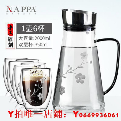 NAPPA耐熱玻璃歐式冷水壺大容量耐高溫涼水壺檸檬玻璃高顏值水壺
