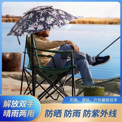 促銷打折 雙層防風防雨釣魚傘帽橡膠頭圈頭戴式雨傘防曬折疊頭頂雨傘帽戶外