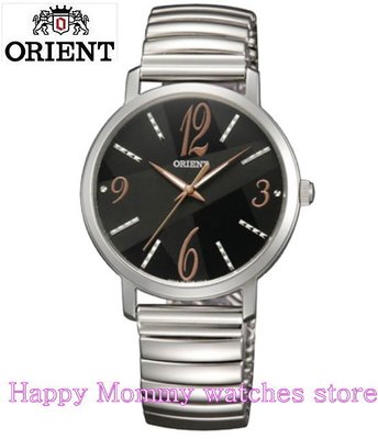 【 幸福媽咪 】 網路購物、門市服務 ORIENT 東方錶 日本原裝 伸縮錶帶 黑面X玫瑰金FQC0E003B