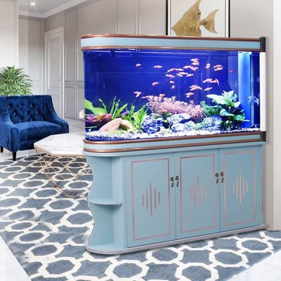 現貨熱銷-莫蘭迪系列魚缸客廳落地家用中大型屏風生態玻璃水族箱底過濾滿仟免運