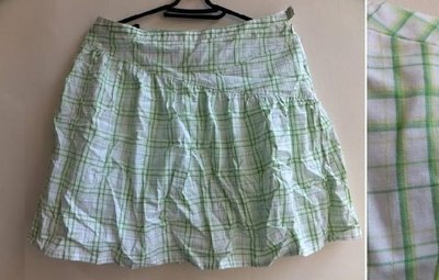 百貨專櫃 YAP 夏季 氣質 甜心 設計款 不規則剪裁 格紋 打折短裙- 黃綠格- M號-新-15折
