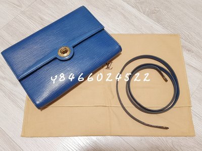 二手美品 真品 LV M52575 EPI 藍色 斜背包 腰包 信封包 手拿包 WOC vintage 狀況優