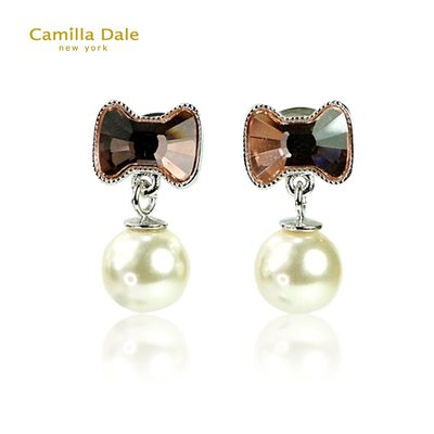 CamillaDale領結水晶珍珠耳環(古典玫瑰)