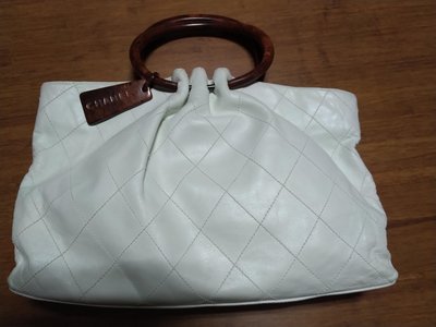 Chanel 米白菱格紋肩揹手提包
