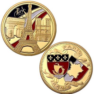 特價！法國巴黎圣母院埃菲爾鐵塔鍍金紀念幣 收藏幣定制硬幣紀念章