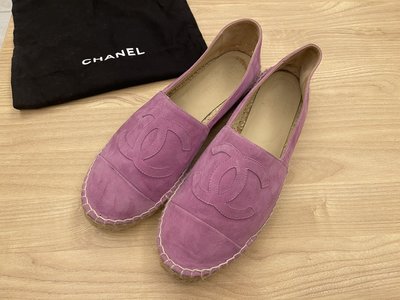 Chanel CC LOGO 紫色 麂皮 草編鞋 漁夫鞋