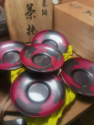 日本銅茶杯托盤 東堂作 斑紫銅 高岡銅器 精工堂口出品的上等