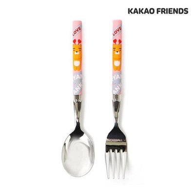 ♀高麗妹♀韓國 KAKAO FRIENDS 獅子萊恩 RYAN  304不鏽鋼湯匙+叉子 二件式環保餐具組(現貨)