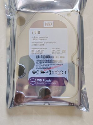 全館免運 原裝WD/西部數據 WD20PURX 2TB紫盤DVR用2T監控硬碟64M桌機機硬碟 可開發票
