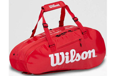 【WILSON 威爾森】SUPER TOUR 2 COMP LARGE RED 網球拍袋 (9隻裝) 紅色 WRZ840809 (此產品僅適用於宅配)。