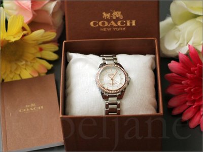 市價14500元 Coach Watch 28mm 14502467不銹鋼防水銀色/玫瑰金色鑲水晶女錶石英手錶鍊錶禮盒裝