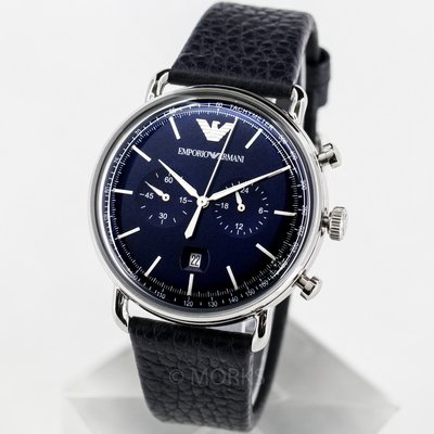 現貨 可自取 EMPORIO ARMANI AR11105 亞曼尼 手錶 43mm 藍面盤 藍色皮錶帶 男錶女錶