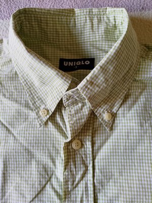 ［99go] Uniqlo 蘋果綠 細格紋 短袖襯衫 S號 NG 99元起標