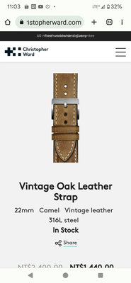 Christopher Ward Vintage Oak Leather Strap 22mm 原廠錶帶