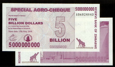 ZIMBABWE(辛巴威紙幣)，P61，5-Billion，50億，2008，品相全新UNC