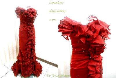 【時尚屋婚紗禮服】紅色露肩雪紡紗設計師法式窄擺造型款~二手禮服～Ｂ４６５(歡迎預約試穿)