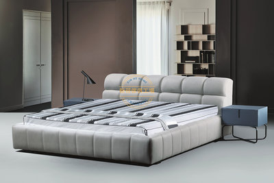☆[新荷傢俱] E 1401☆ 5尺床台 /6尺灰色科技布床台 雙人床架  6尺雙人床 皮床架