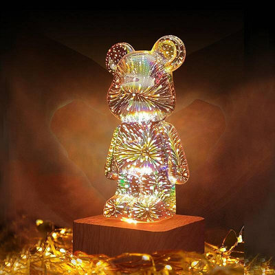 暴力熊LED3D玻璃檯燈 畢業禮物 生日禮物 畢業小熊 禮物 愛心卡通小熊浪漫溫馨夜燈