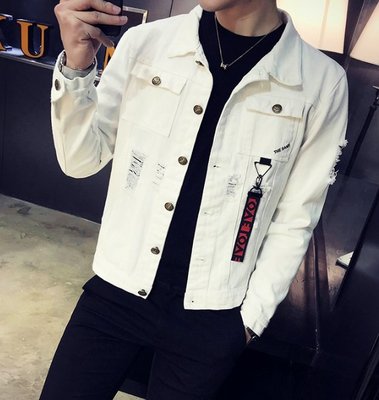 FINDSENSE Z1 韓國 時尚 潮 男 胸口織帶裝飾 字母印 鈕扣牛仔小外套 夾克