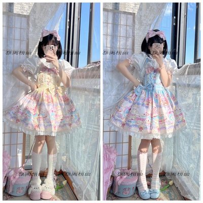 【貓貓甜點師】{快團~ 原創設計Lolita吊帶可愛sk背帶裙日系棉麻洋裝-雅閣精品