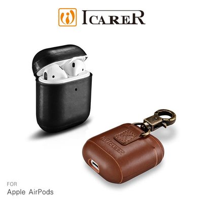 KINGCASE (現貨) ICARER Apple AirPods 復古金屬環扣真皮保護套(無線版專用) 送專用頸掛繩