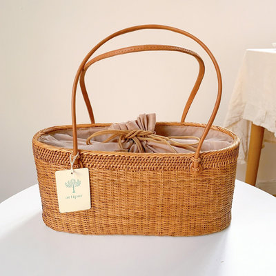 日本購回artipur和風草編包日式編織包菜籃子真皮擰帶