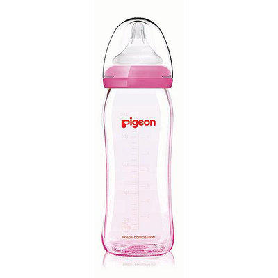 貝親 Pigeon矽膠護層寬口母乳實感玻璃奶瓶240ml (附M號奶嘴)(4712954532303粉色) 632元(售完為止)