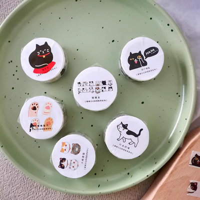可愛貓咪和紙膠帶 貓咪動物日系DIY手帳裝飾基礎膠帶