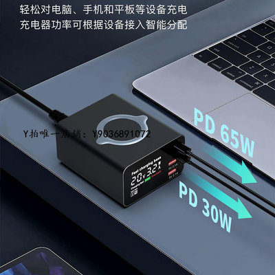 多孔充電器 智能顯示多口USB充電器PD65W筆記本電源數顯充電器PD30W超級快充頭多孔USB排插座適用于ipad蘋果