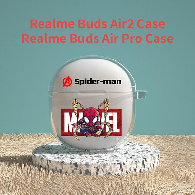 Realme Buds Air2透明耳機保護殼 漫威鋼鐵俠蜘蛛俠透明保護套 卡通雷神掛件真我Pro耳機套毒液透明殼