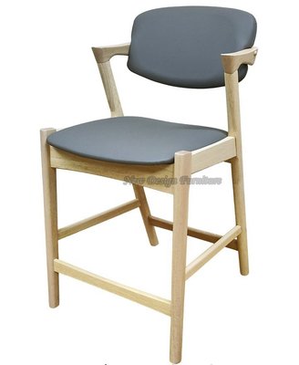 【N D Furniture】台南在地家具-橡膠木全實木宮崎中吧椅原木色灰皮BG